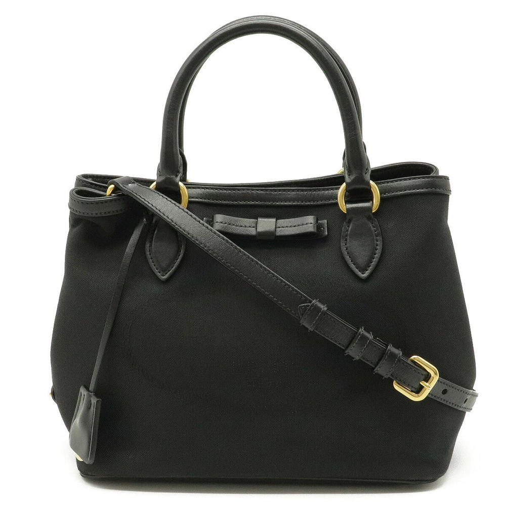 Prada Jacquard 2way Shoulder Bag Canvas Leather NERO Black